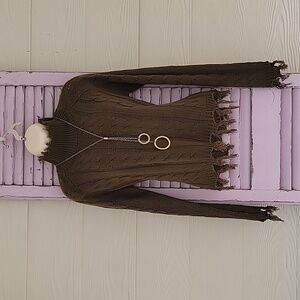 💗 POOF APPAREL LS Sweater Ragged Edge Olive Green L